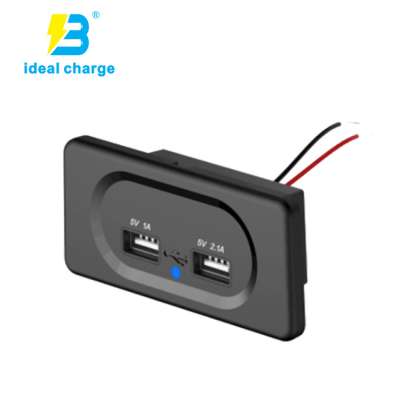 Dongguan 2.4a+2.4a mobile phone 2 port 12v car charger usb built-in socket Panel Mount